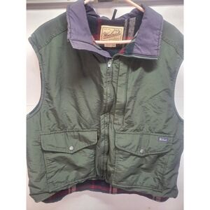 Woolrich Mens XL Olive Green Quilted‎ Vest Flannel Lined Rugged Outdoor